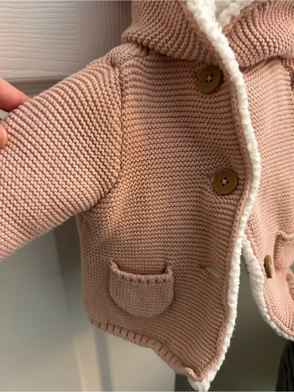 Carter's Dusty Pink Knit Hooded Jacket with Sherpa Trim